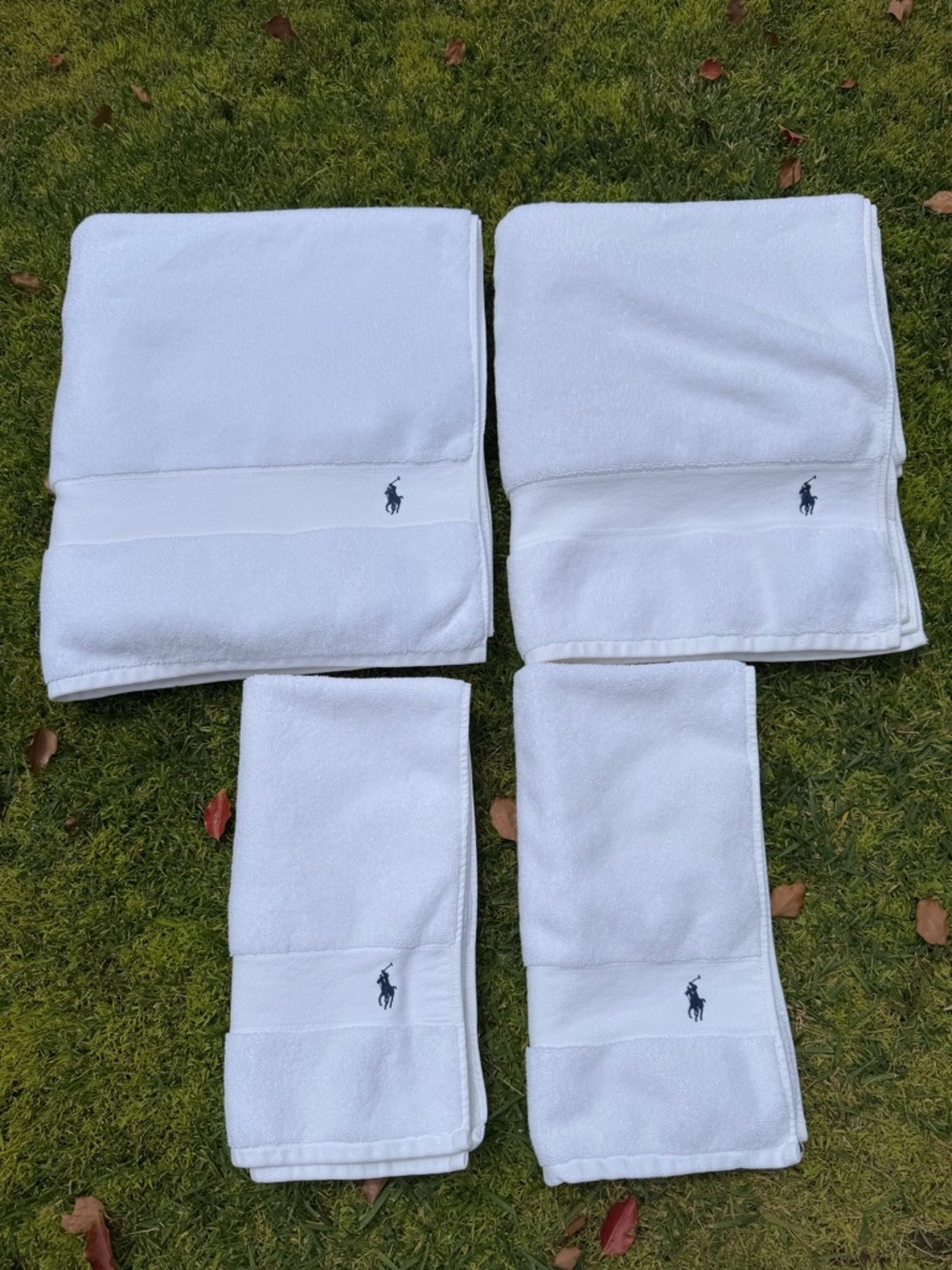 Polo Ralph Lauren 4-Piece Pony Bath Towel Set Bright White 100% Cotton Soft GUC